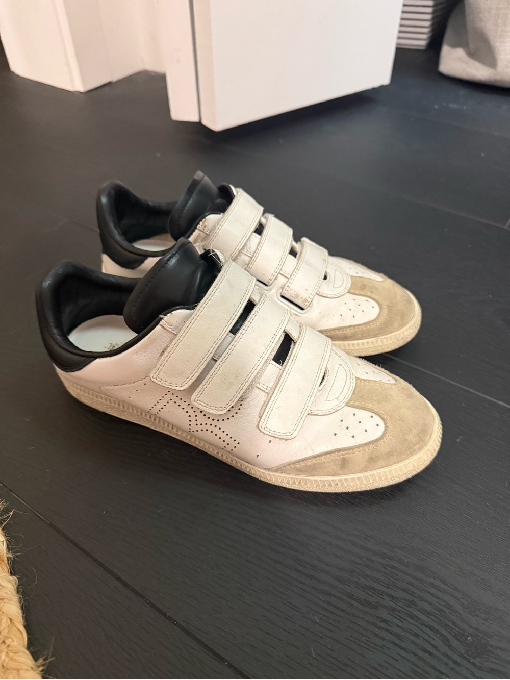 Isabel Marant Beth White & Black Velcro Strap Sneakers